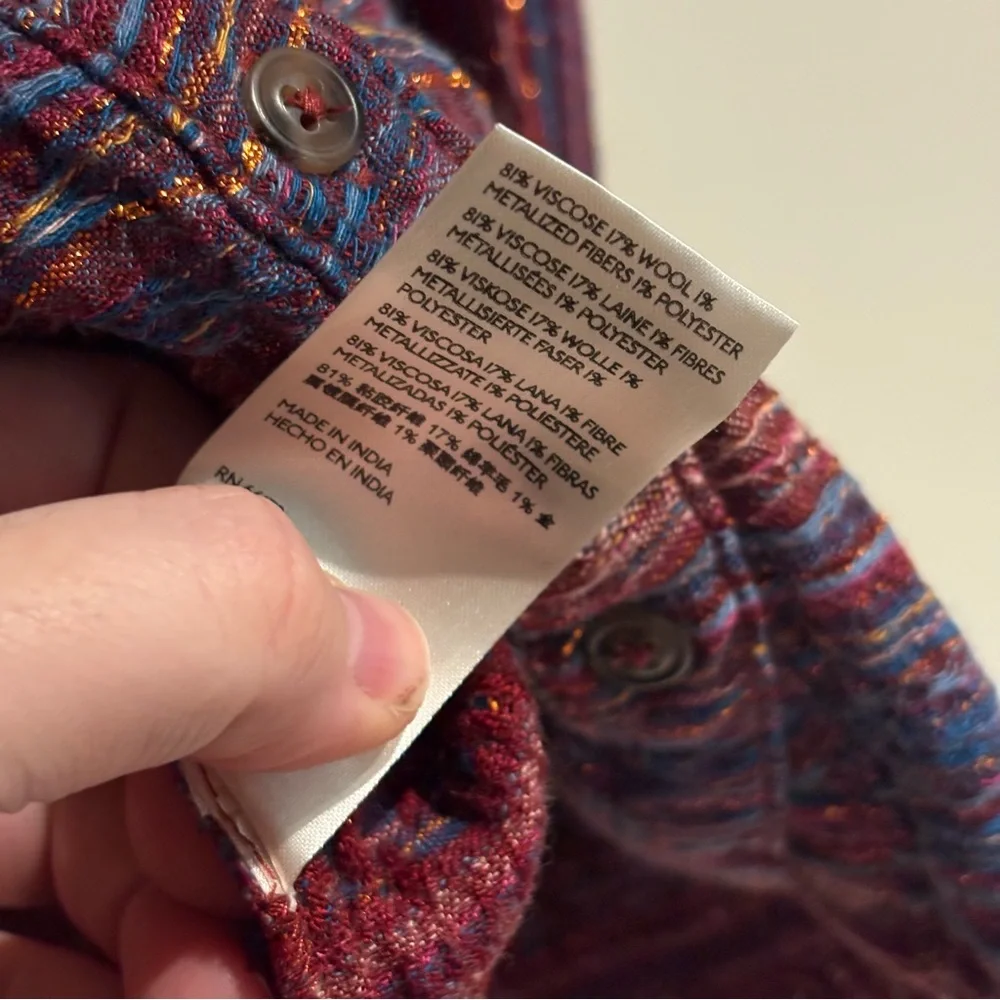 Pilcro Anthropologie Seamed Tunic Buttondown in Metallic Plum Small Wool Blend - Picture 9 of 10